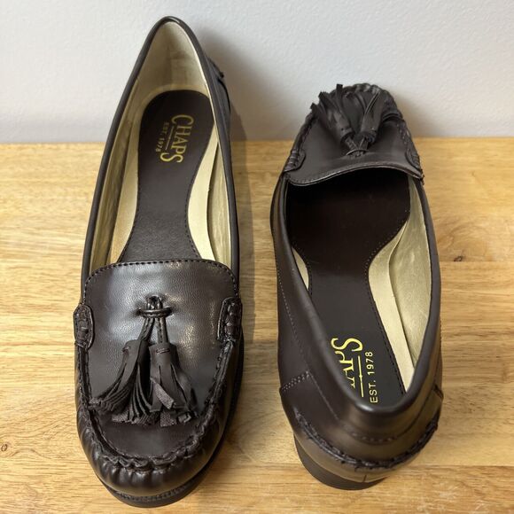 Chaps Womens Patsy Drk Brown Tassel Loafer 8B Slip-On Casual Dress Shoe Low Heel - Picture 2 of 16